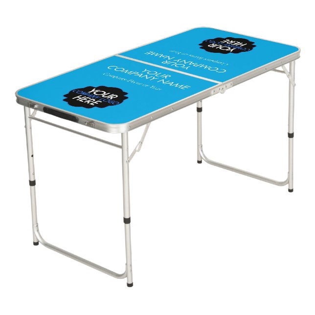 Own Business Logo Custom Company Event Party Blue Beer Pong Table (Angled)