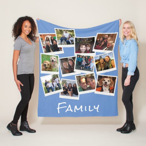 Own Family Photos Frame Collage Blue Custom Color Fleece Blanket