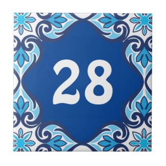 Own house number, blue and white Azulejos Ceramic Tile