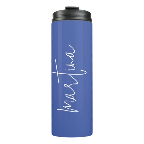 Own Name Blue Elegant Plain Simple Calligraphy Thermal Tumbler