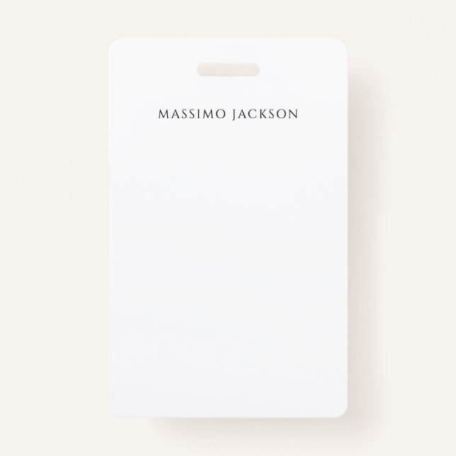 Own Name Calligraphy Chic Plain Simple Black White Badge (Front)