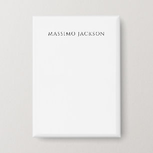 Own Name Calligraphy Chic Plain Simple Black White Button