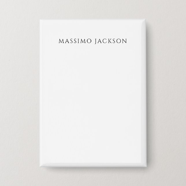 Own Name Calligraphy Chic Plain Simple Black White Button (Front)