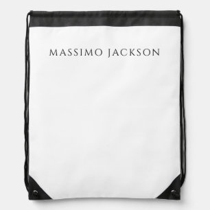 Own Name Calligraphy Chic Plain Simple Black White Drawstring Bag
