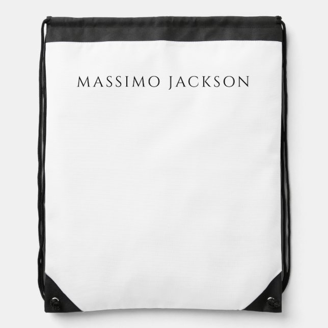 Own Name Calligraphy Chic Plain Simple Black White Drawstring Bag (Front)