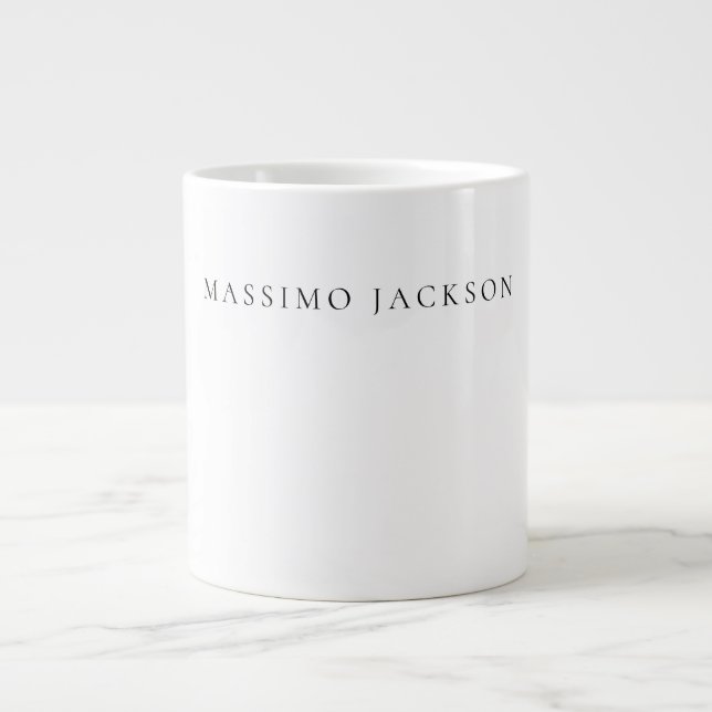 Own Name Calligraphy Chic Plain Simple Black White Giant Coffee Mug (Front)