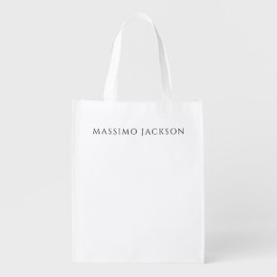 Own Name Calligraphy Chic Plain Simple Black White Grocery Bag