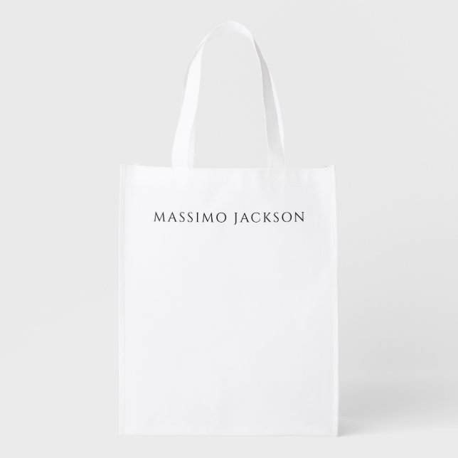 Own Name Calligraphy Chic Plain Simple Black White Grocery Bag (Front)
