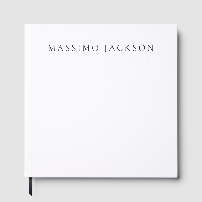 Own Name Calligraphy Chic Plain Simple Black White Guest Book (Front)