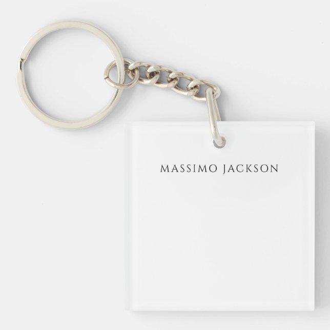 Own Name Calligraphy Chic Plain Simple Black White Keychain (Front)