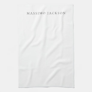Own Name Calligraphy Chic Plain Simple Black White Kitchen Towel