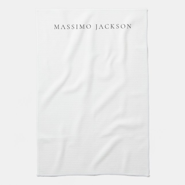 Own Name Calligraphy Chic Plain Simple Black White Kitchen Towel (Vertical)