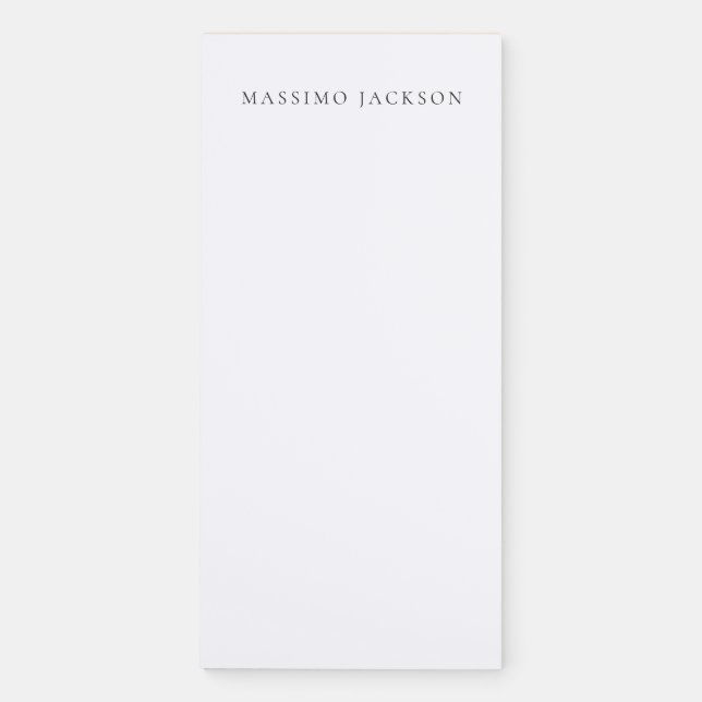 Own Name Calligraphy Chic Plain Simple Black White Magnetic Notepad (Front)