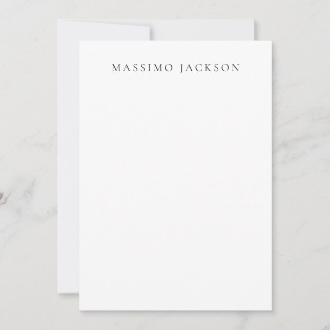 Own Name Calligraphy Chic Plain Simple Black White Note Card (Front)