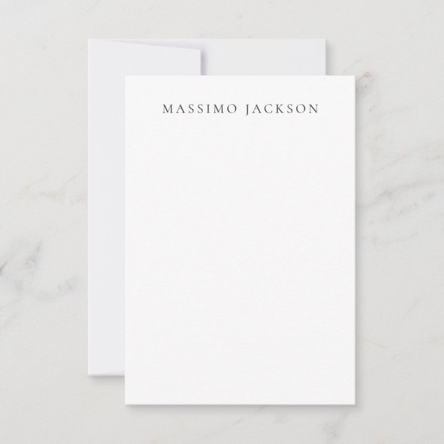 Own Name Calligraphy Chic Plain Simple Black White Note Card (Front)