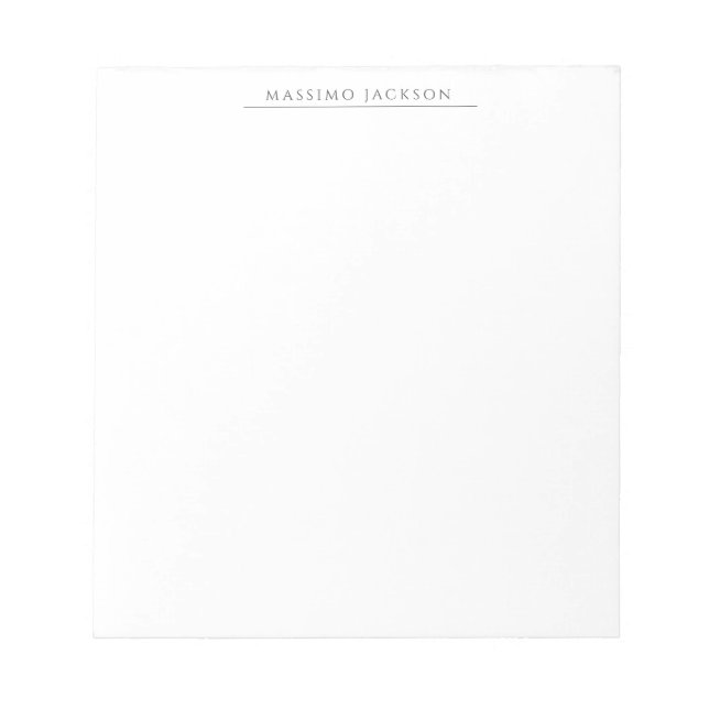 Own Name Calligraphy Chic Plain Simple Black White Notepad (Front)