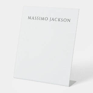 Own Name Calligraphy Chic Plain Simple Black White Pedestal Sign