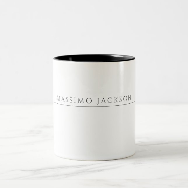 Own Name Calligraphy Chic Plain Simple Black White Two-Tone Coffee Mug (Center)