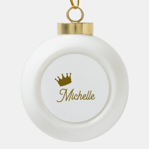 Own Name Creative Trendy Gold Color Script Ceramic Ball Christmas Ornament