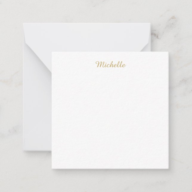 Own Name Creative Trendy Gold Color Script Note Card (Front)