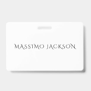 Own Name Decorative Chic Plain Simple Black White Badge