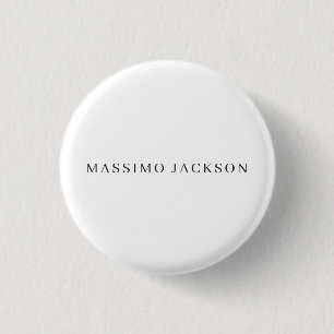 Own Name Decorative Chic Plain Simple Black White Button