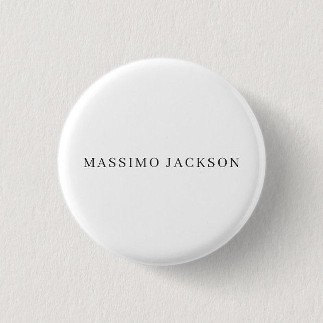 Own Name Decorative Chic Plain Simple Black White Button (Front)