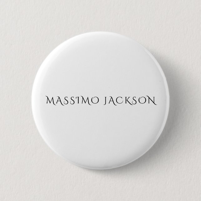 Own Name Decorative Chic Plain Simple Black White Button (Front)