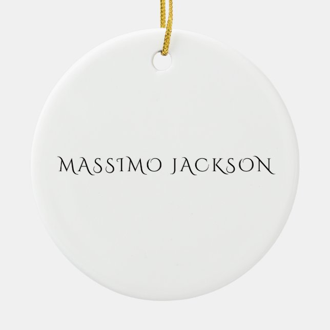 Own Name Decorative Chic Plain Simple Black White Ceramic Ornament (Front)