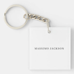 Own Name Decorative Chic Plain Simple Black White Keychain