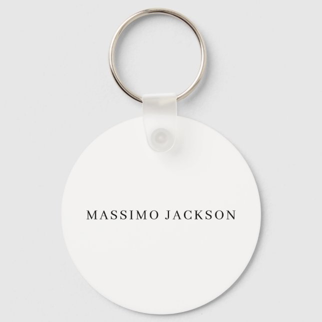 Own Name Decorative Chic Plain Simple Black White Keychain (Front)
