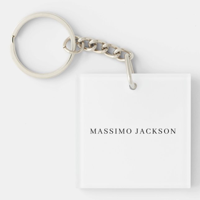 Own Name Decorative Chic Plain Simple Black White Keychain (Front)