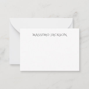 Own Name Decorative Chic Plain Simple Black White Note Card