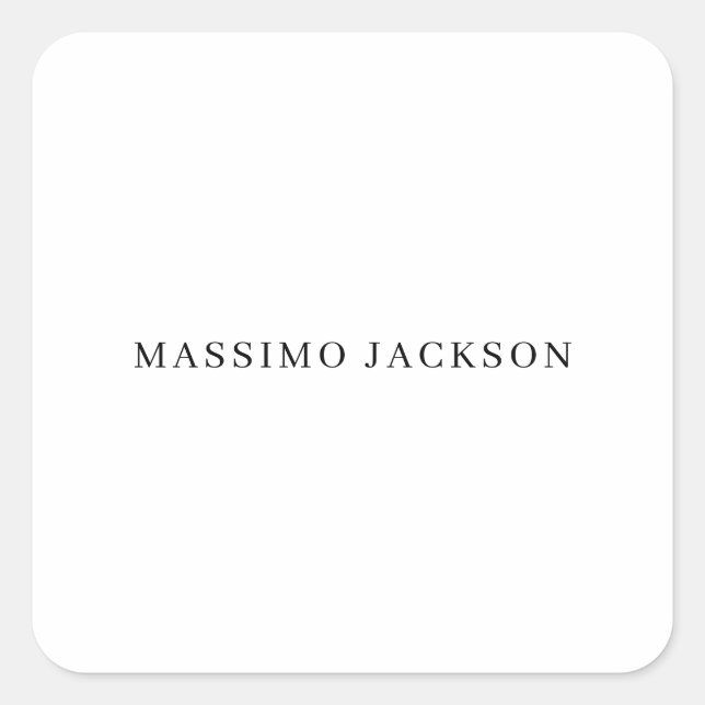 Own Name Decorative Chic Plain Simple Black White Square Sticker (Front)