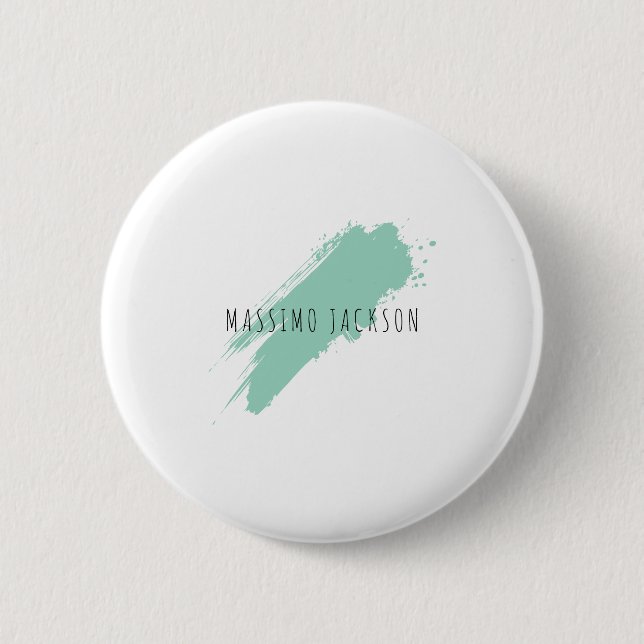 Own Name Decorative Chic Plain Simple Blue White Button (Front)
