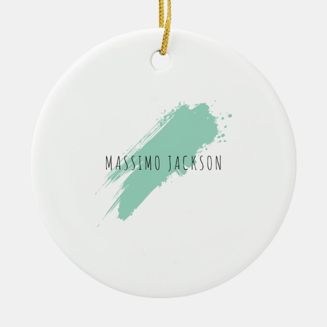 Own Name Decorative Chic Plain Simple Blue White Ceramic Ornament (Front)