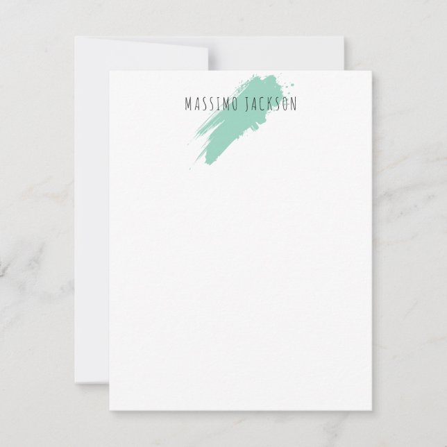 Own Name Decorative Chic Plain Simple Blue White Note Card (Front)