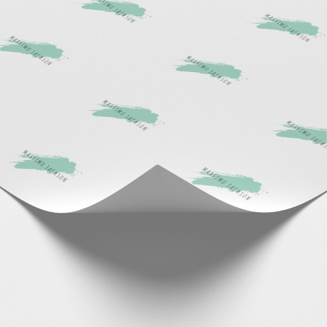 Own Name Decorative Chic Plain Simple Blue White Wrapping Paper (Corner)