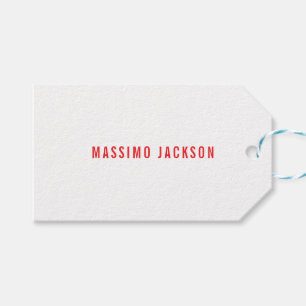 Own Name Decorative Chic Plain Simple Red White Gift Tags