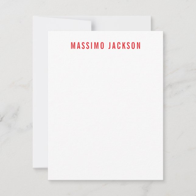 Own Name Decorative Chic Plain Simple Red White Note Card (Front)