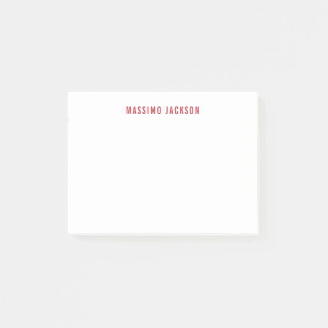 Own Name Decorative Chic Plain Simple Red White Post-it Notes (Front)