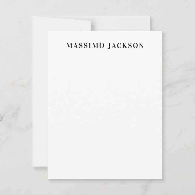 Own Name Decorative Minimalist Plain Black White Note Card (Front)