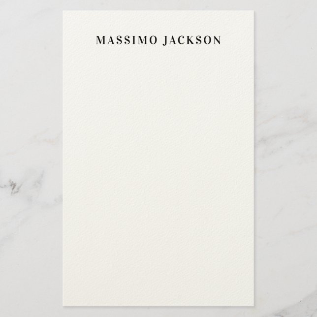 Own Name Decorative Minimalist Plain Black White Stationery (Front)