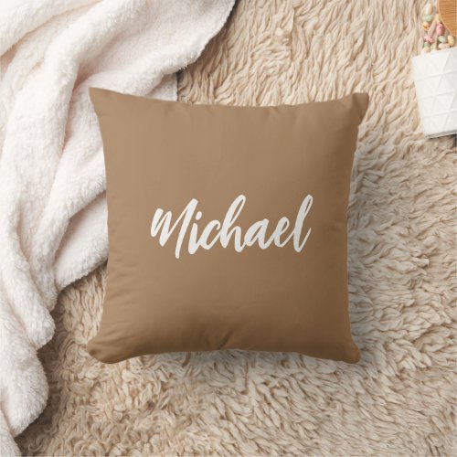 Own Name Elegant Brown Calligraphed Top Throw Pillow