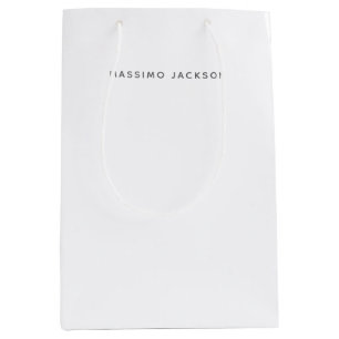 Own Name Minimalist Modern Plain Black White Medium Gift Bag