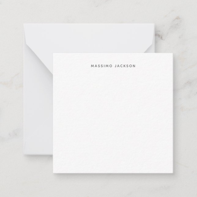 Own Name Minimalist Modern Plain Black White Note Card (Front)