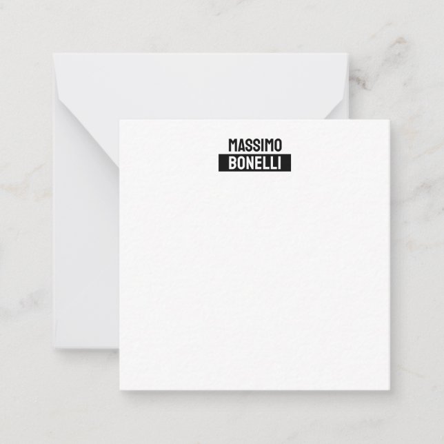 Own Name Minimalist Modern Plain Black White Note Card (Front)
