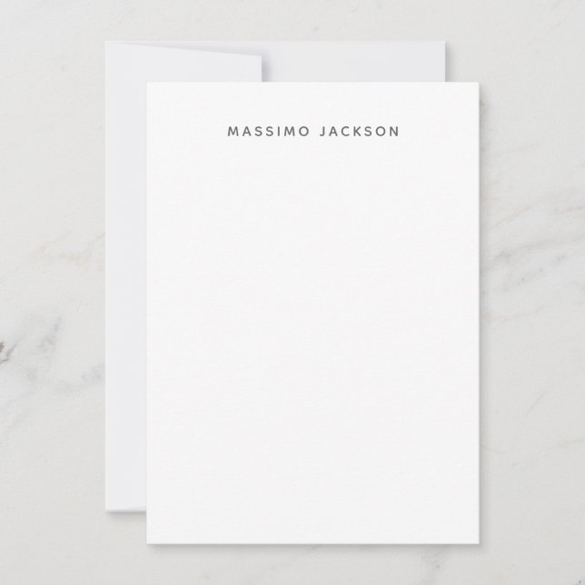 Own Name Minimalist Modern Plain Black White Note Card (Front)