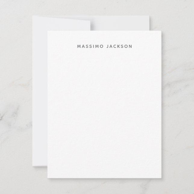 Own Name Minimalist Modern Plain Black White Note Card (Front)