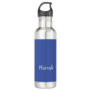 Own Name Minimalist Plain Calligraphy Script Blue Stainless Steel Water Bottle